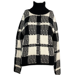 NWT Cliche Sweater Womens Sz S‎ Black White Soft Wool Plaid Turtleneck Pullover